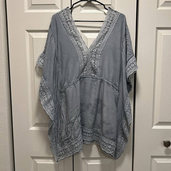 Surf Gypsy Dusty Blue and Lace Beach Coverup with a Cinched Waist Size Large - Picture 3 of 6